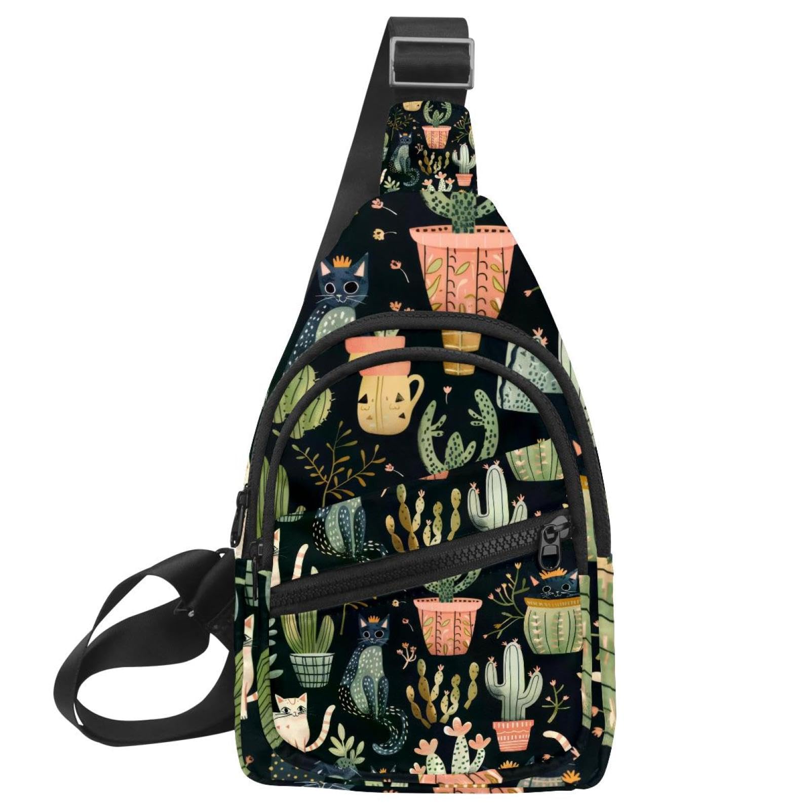 Sac à dos à bandoulière chat et cactus réglable et multicolore - 7