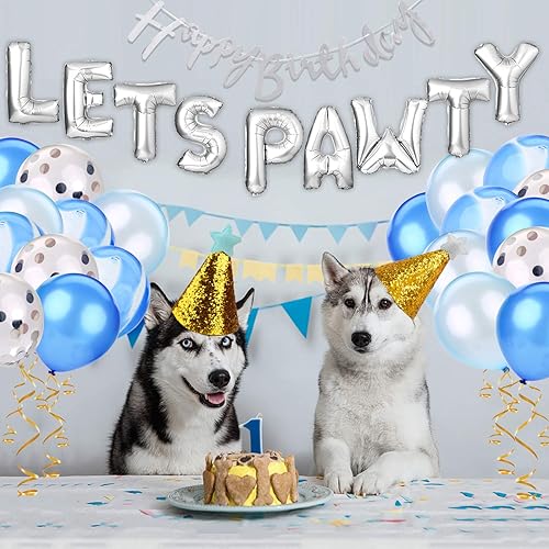 Miniatura 4 de Legendog Globos con estampado de patas, sombrero de cumpleaños de gato, pancarta de feliz cumpleaños, globos de aluminio, decoraciones de letras de