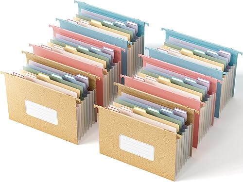 EcoStash Carpetas colgantes expandibles de paja de trigo, organizador de archivos de 3 colores, bolsillos acordeanos de 1.2 pulgadas, gran