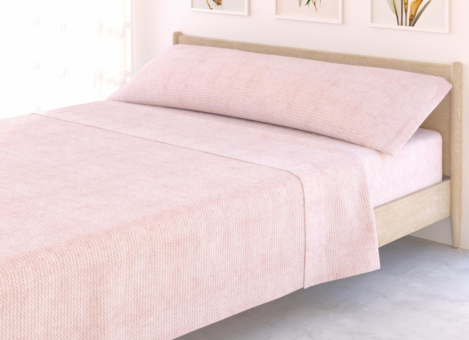 Juego de sábanas Invierno Extra Suave SEDALINA 260gr Mod.Zigzag DonMateo (Rosa, 90cm)