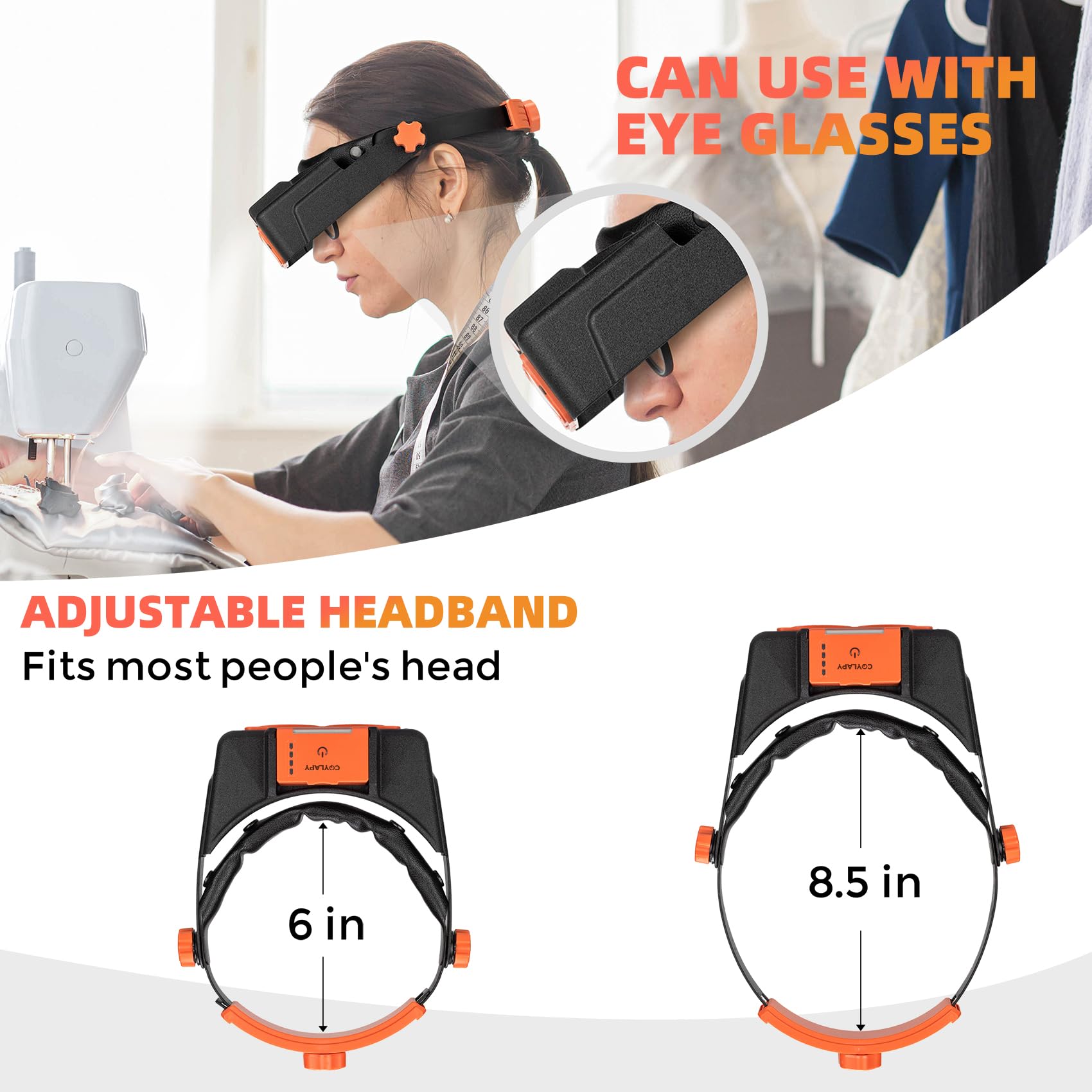 Kopfbandlupe mit Licht, wiederaufladbare Lupe für enge Arbeiten, 1,5-fache – 3,5-fache Vergrößerung, Headset mit 4 Linsen, Juwelierlupe, Visier für Reparatur, Handwerk, Hobby