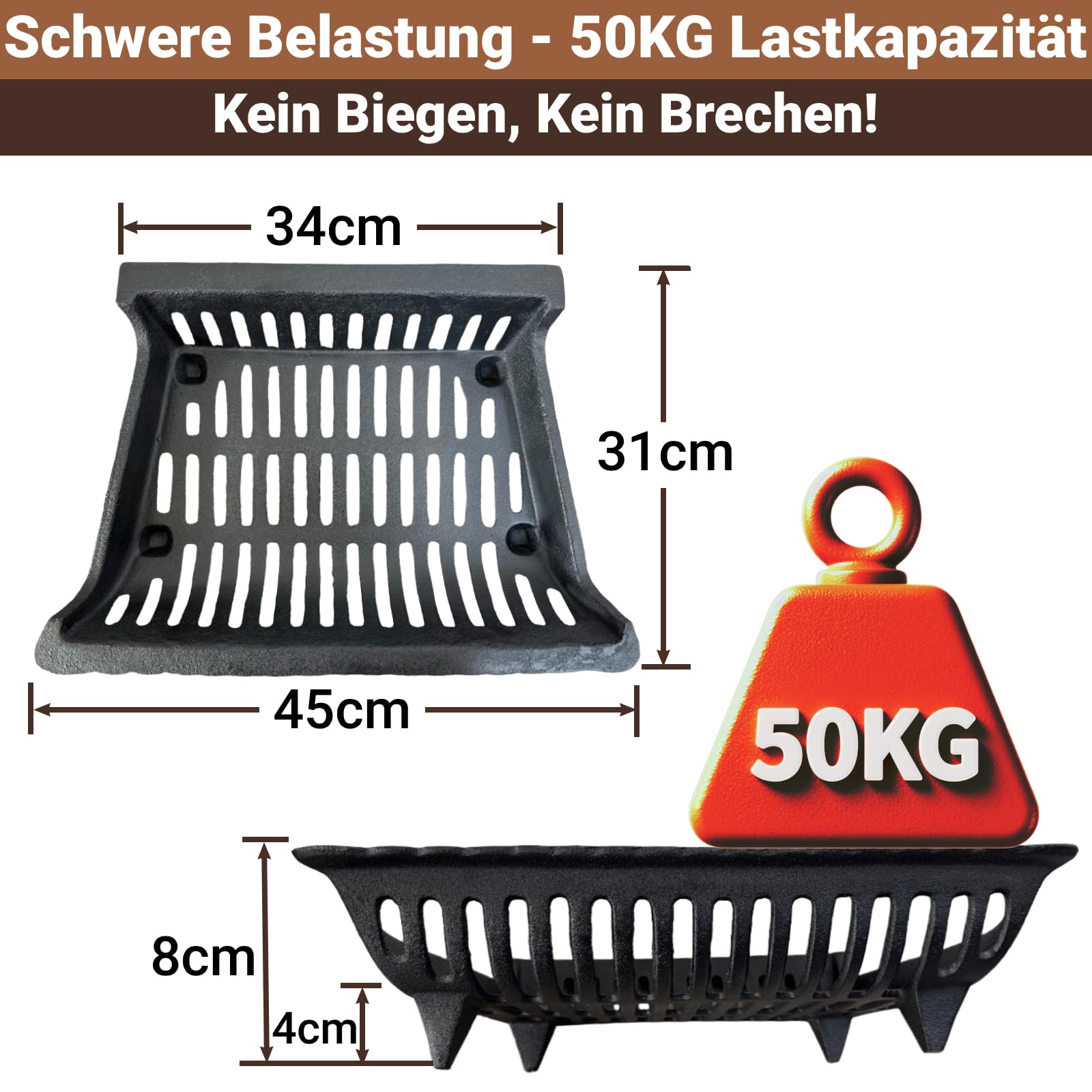 Amagabeli Kaminrost Schwarz - Robuster Kaminrost aus Stahl, Feuerbock für Kamin, Kaminholzständer, Brennholzhalter, Scheitholzregal mit Füßen für Innen & Außen, Feuergitter