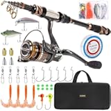 PLUSINNO Fishing Rod and Reel Combos - Carbon Fiber Telescopic Fishing Pole - Spinning Reel 12 +1 Shielded Bearings Stainless Steel BB