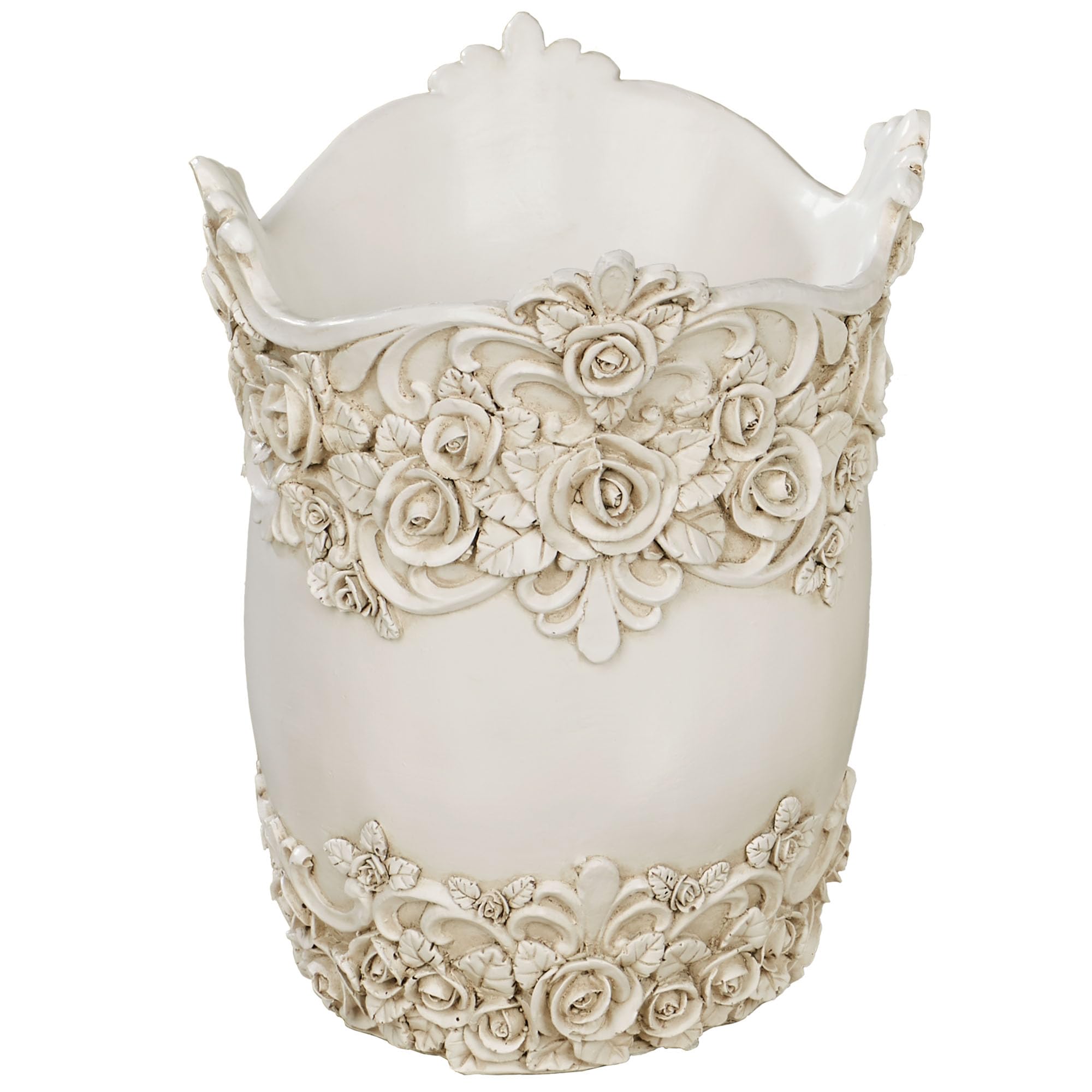 Touch of Class Victoria Rose Antique Ivory Wastebasket for Bathroom or Vanity Area