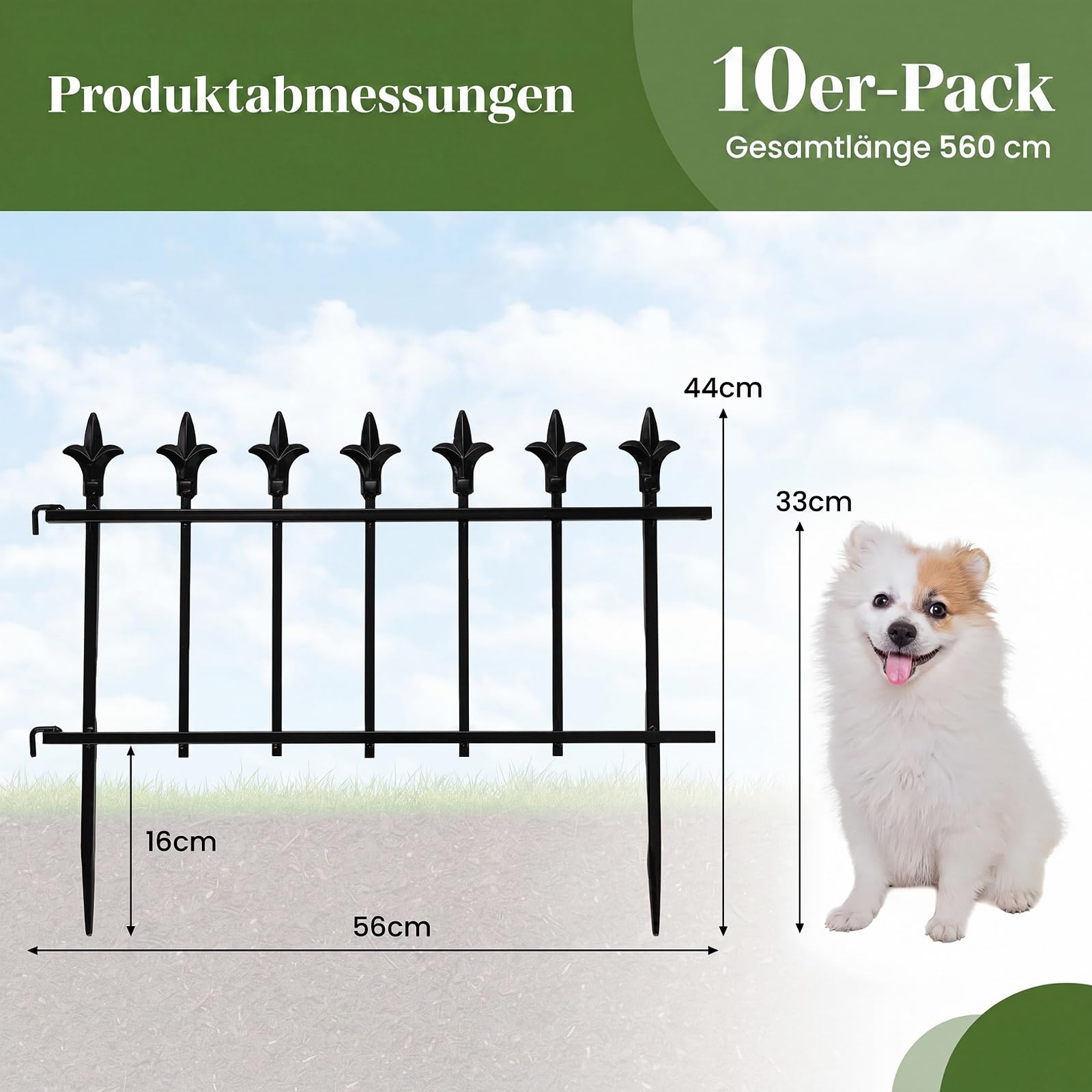 COSTWAY 10 Stück dekorativer Gartenzaun, Zaun Garten, 56cm(B) × 44cm(H)