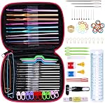 Uplayteck Crochet Kit crochet Aluminu & Acier inoxydable 100 Pièces avec boîtier de tricotage ergonomique Set 0,66mm-6,5mm pour adultes Débutants convenant à de multiples épaisseurs de laine