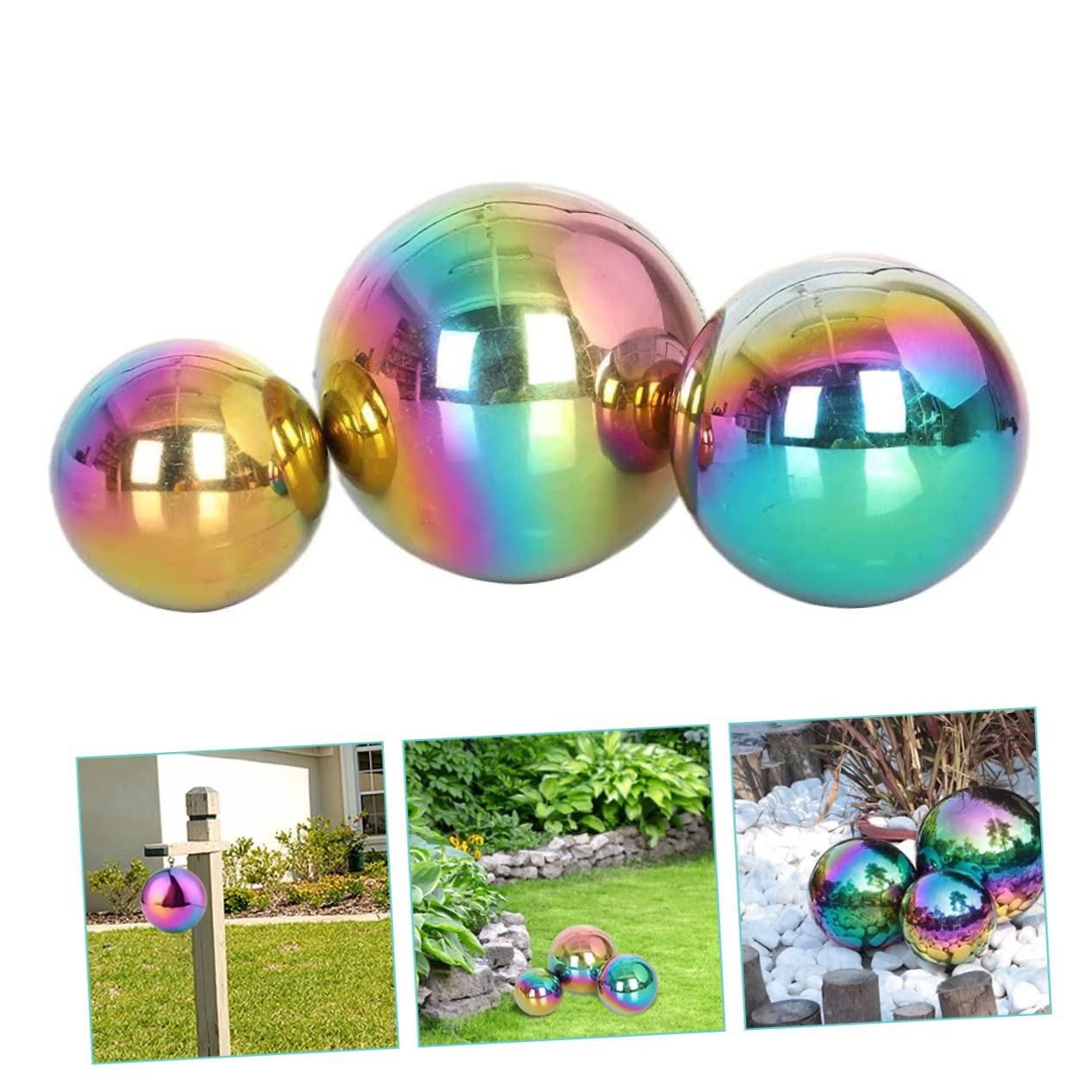 BCOATH 3Pcs Stainless Steel Gazing Balls Outdoor Decorative Ornaments Mirror Surface Reflective Garden Spheres Durable Hollow Design for Unique Garden