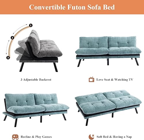 Miniatura 4 de Sofá cama tipo futón plegable convertible, moderno futón con respaldo ajustable, sofá biplaza para sala de estar, espacio pequeño, oficina,