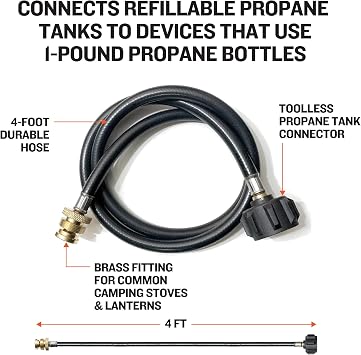 Ignik Adapter Hose for Refillable Propane Tanks, 4-Foot
