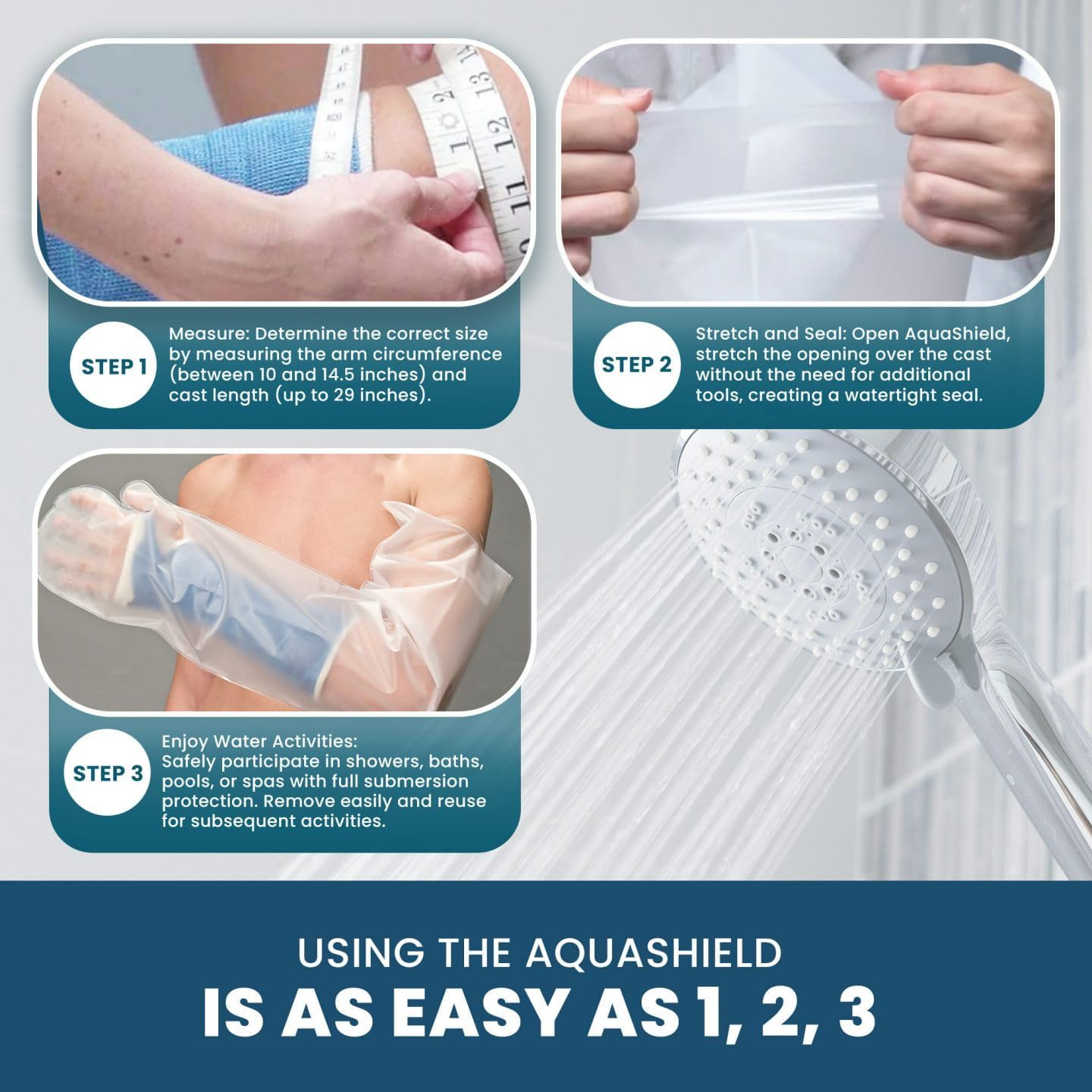 Arm Cast Protector - Waterproof, Reusable, Half Arm (A21) Covers Hand, Wrist & Forearm for Water Protection in Pool, Bath & Shower.