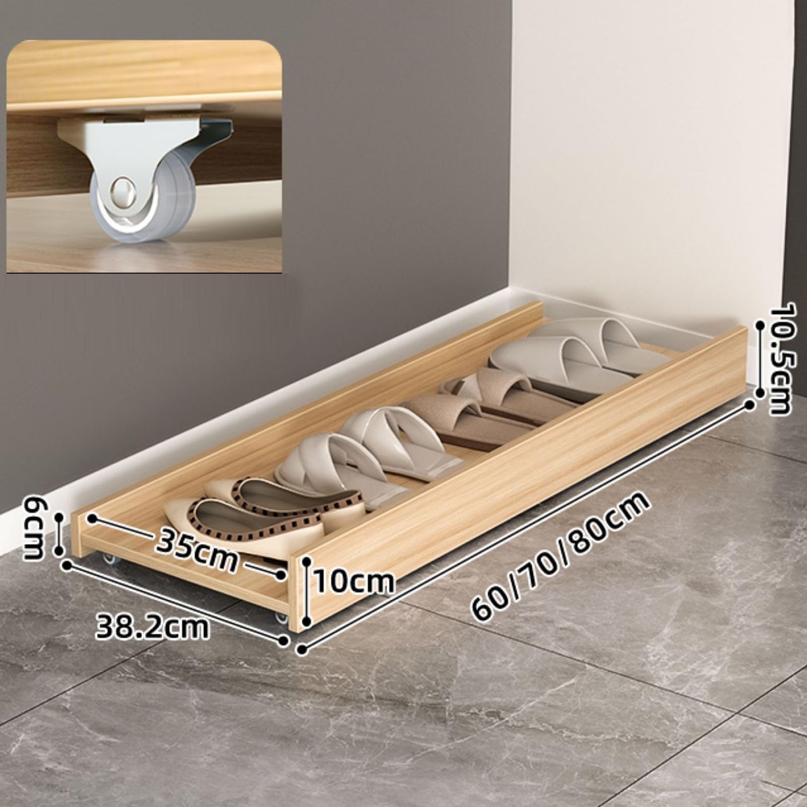 Erweiterbares Unterbett-Schuhregal mit Rädern, platzsparendes Design, ausziehbare Aufbewahrungslösung (weiß, 70 x 38,2 cm)