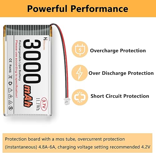 Miniatura 7 de 3.7V 3000mAh Batería Recargable 1S 1C LiPo para Arduino NodeMCU ESP32 Tablero de Desarrollo, con JST 1.25 Plug Placa de Protección y Cinta de Caucho