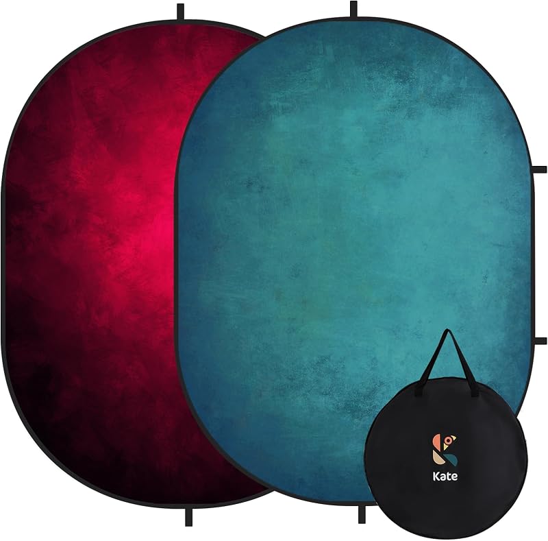 Kate 5'x6.5' Collapsible Backdrop Red Cyan Self Tape Background 171 | Collapsible Backdorp Red Cyan Pop Up Backdorp for Video Conference, Portrait Photography，live streaming
