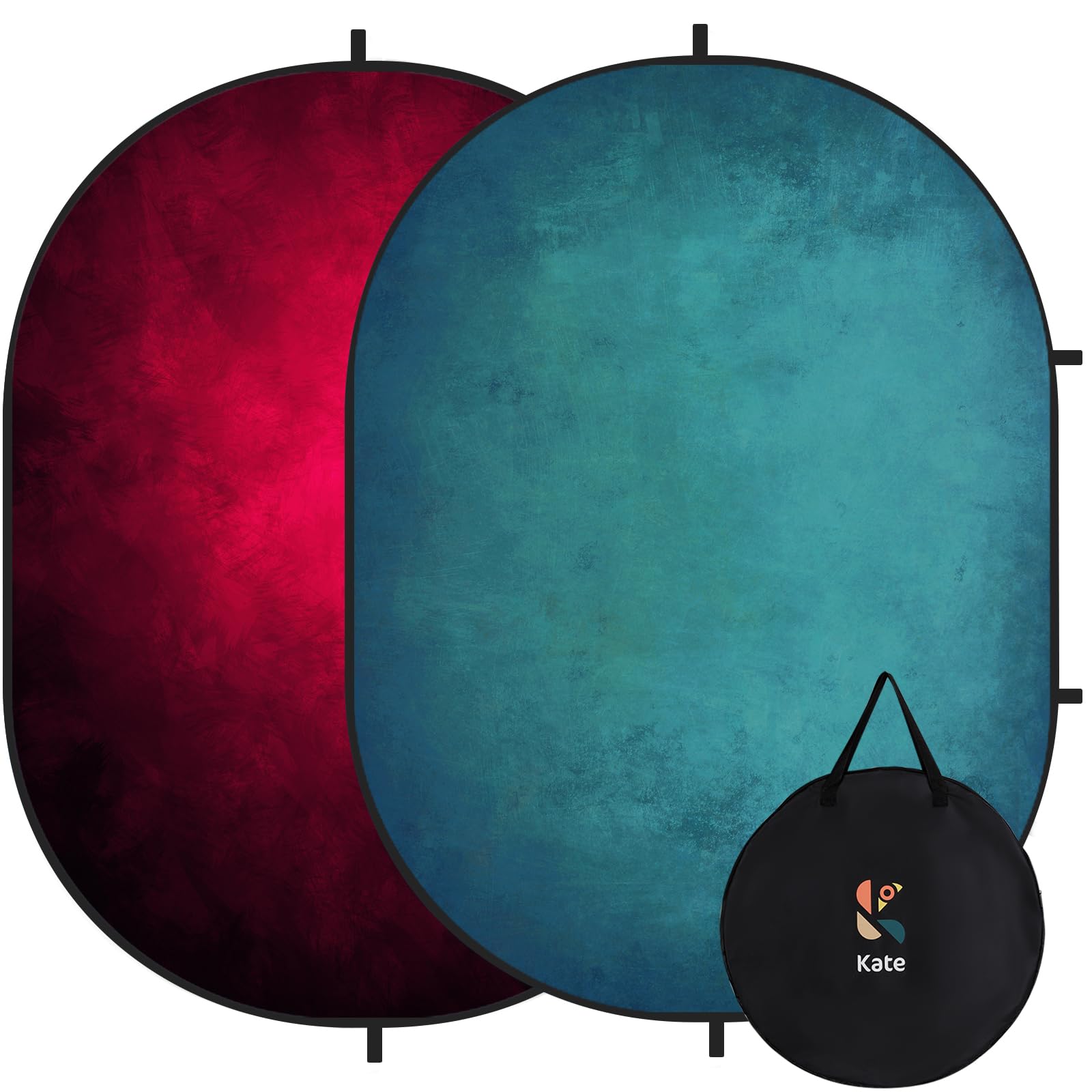 Kate Collapsible Backdrop Pop Up Backdrops Portable Red Cyan Photo Background, Video Conference, Portrait Photography, 5x6.5ft