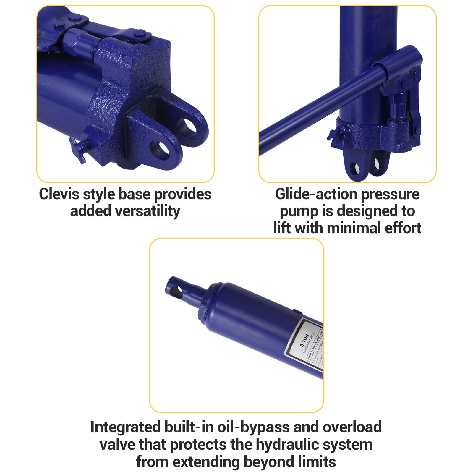 Garvee Vérin hydraulique Longue Course 8T – Cric Robuste pour Grue d’Atelier, camions, engins agricoles – Base en U, Pompe Simple, Taille hydraulique – avec poignée – Spécification : 8T