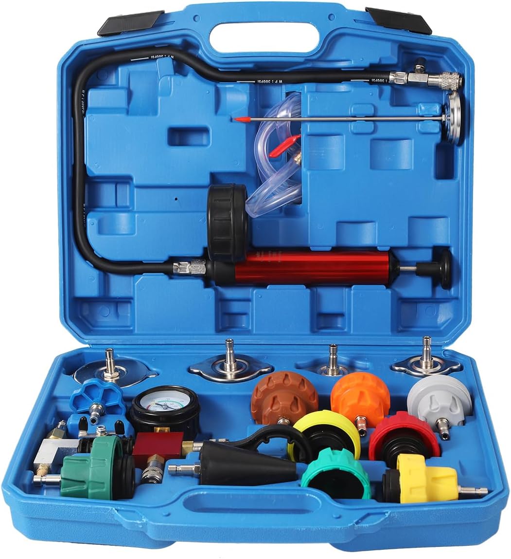 Radiator Pressure Tester Kit, Coolant Pressure Tester and Vacuum Refill Kit for Automotive Cooling System Water Tank Leakage Detection (Universal Fit 28PCS)