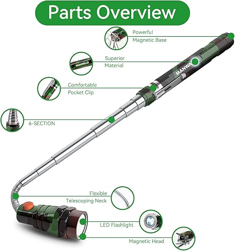 Miniatura 3 de Herramientas magnéticas LED para recoger, regalos para él, hombres y niños, linternas magnéticas telescópicas con barra magnética extensible,