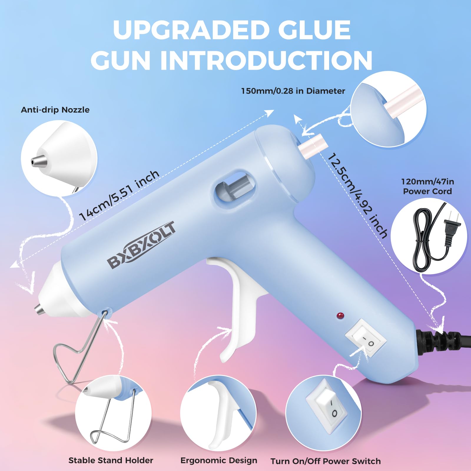 Mini set di pistola per colla a caldo con 30 bastoncini di colla, preriscaldamento rapido per lavori scolastici, arti fai da te e riparazioni domestiche rapide, 30 W, azzurro