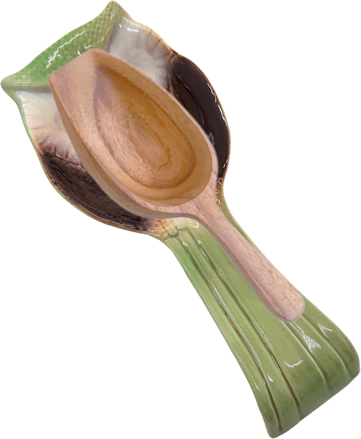 Ceramic Spoon Rest Ladle Holder for Spatula Tongs Kitchen Counter Utensil(Green Owl)