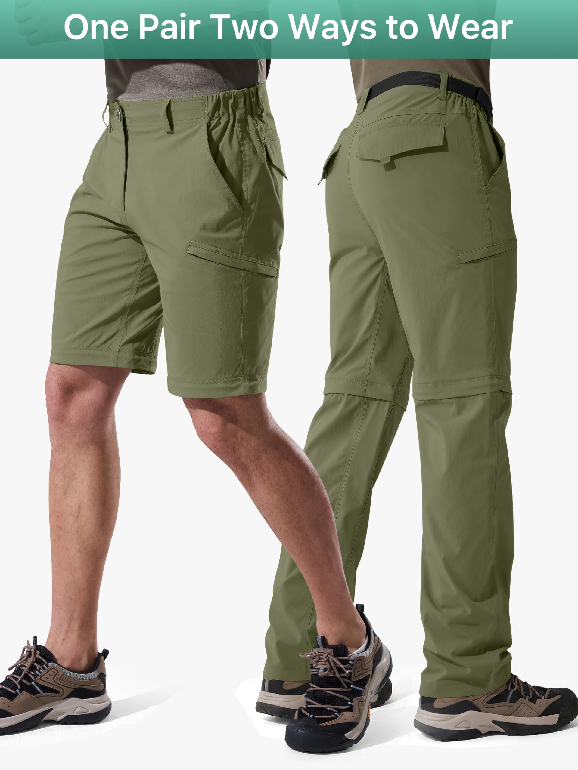 FREE SOLDIER Pantalon de randonnée convertible pour homme avec ceinture - Léger - Séchage rapide - Nylon et élasthanne - Vert militaire - 30 W/30 L