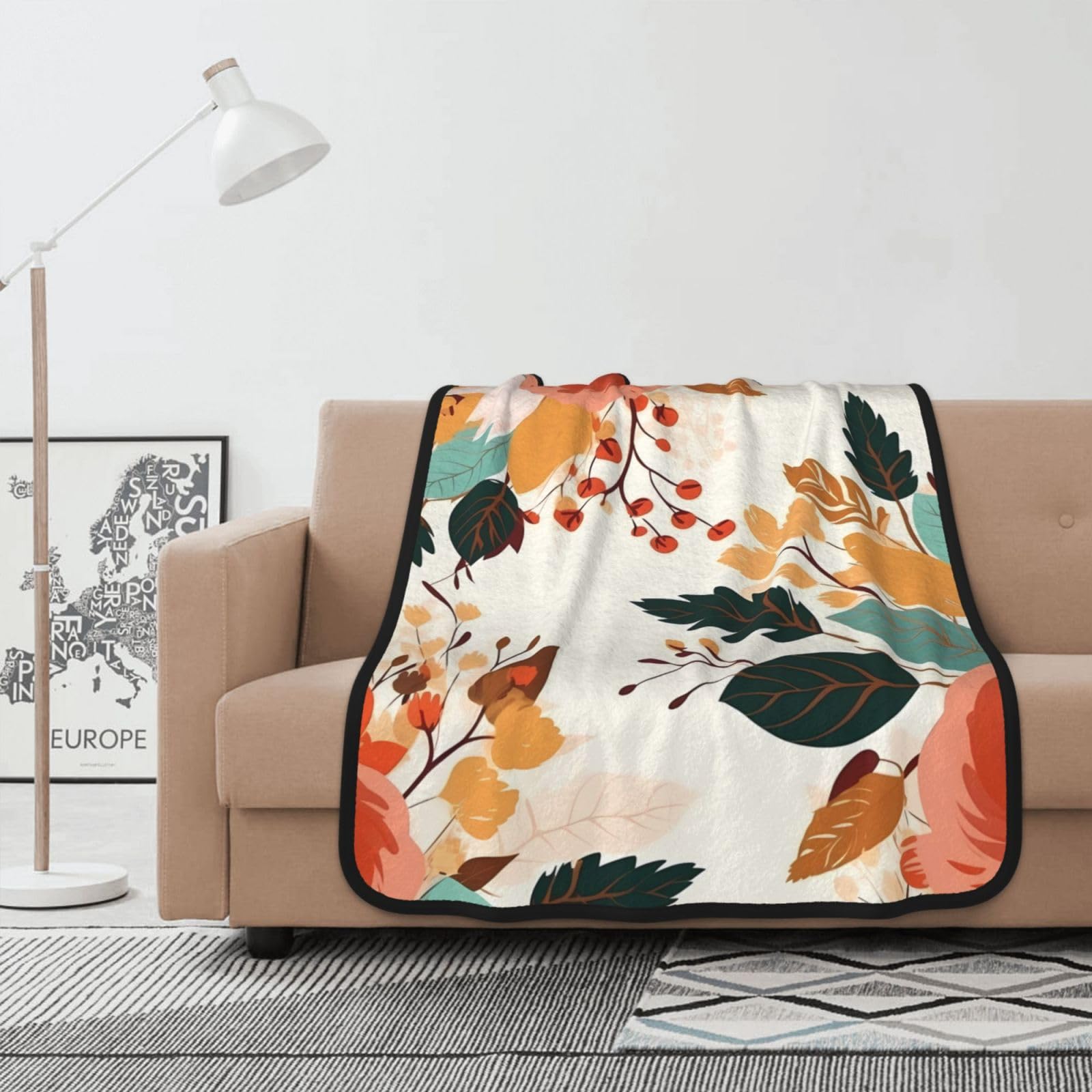 Couverture flanelle double face au design floral raffiné