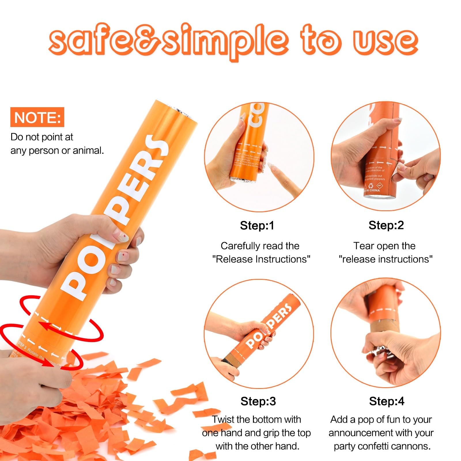 Konfetti-Kanonen, Orange, 12 Stück, Party-Popper-Shooter, 30,5 cm, Confftti-Kanonen, startet 6,1–7,6 m, biologisch abbaubare Konfetti-Popper für Geburtstag, Hochzeit, Abschlussfeier, Silvesterfeier