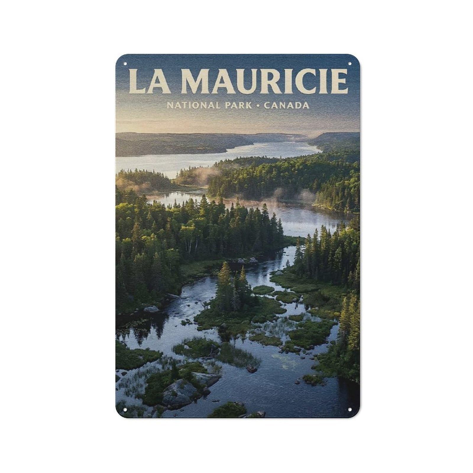 Junmoney Style-24 Tin Wall Sign With La Mauricie National Park Canada Design 30X20cm, Cosy Cafe Wall Decor For Kitchen, Cafe, Pantry Or Dining Room