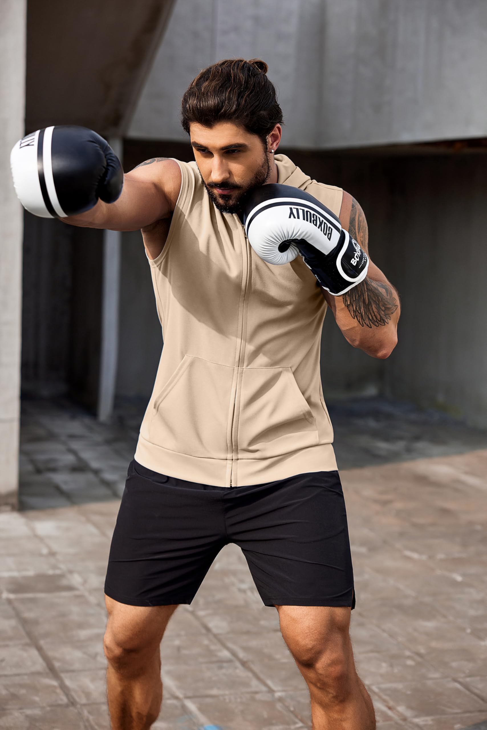 COOFANDY Herren Workout-Kapuzen-Tank-Top, 2er-Pack, mit Reißverschluss, ärmellos, Fitness-Shirts, Muskel-Cut-Off-T-Shirt, Bodybuilding-Kapuzenpullover