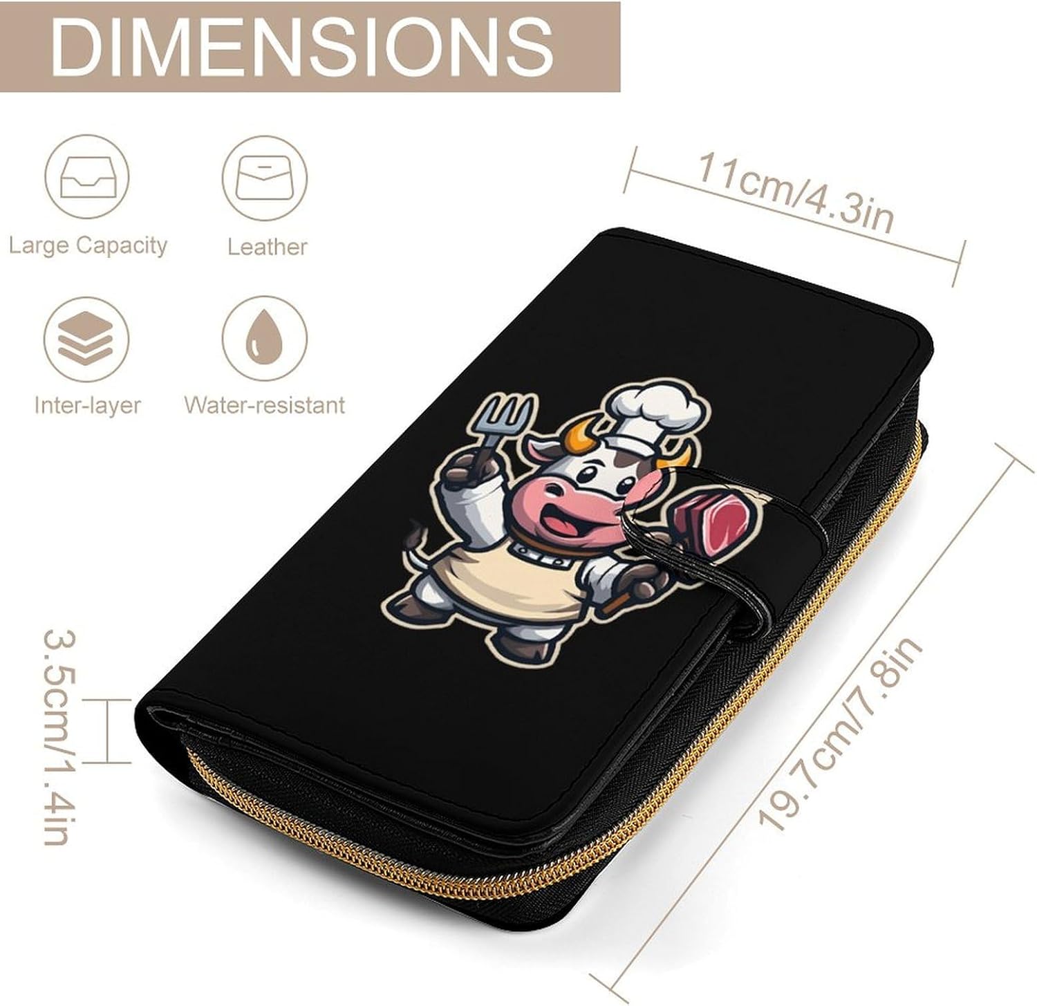 Chef Cow Grill Meat Womens Wallet for Men Slim Purse Clutch Handbag with Card Holder