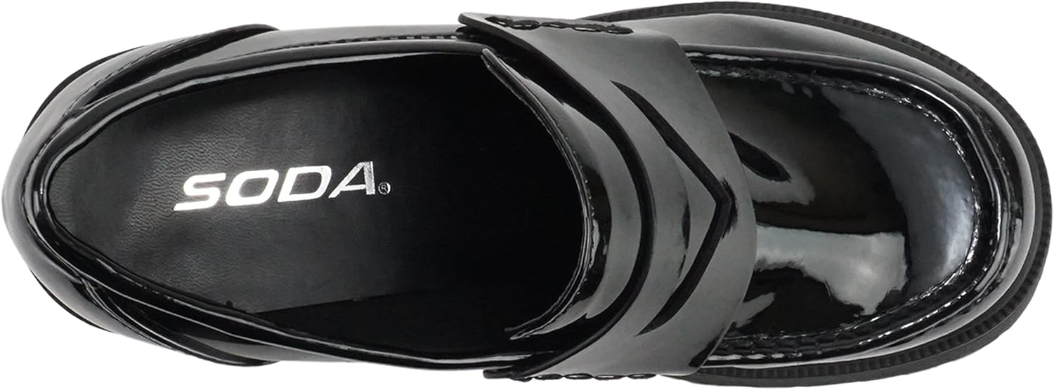 Soda “AMP” ~ Women Round Toe Slip-On Lug Sole High Heel Penny Loafer Shoe - Image 5