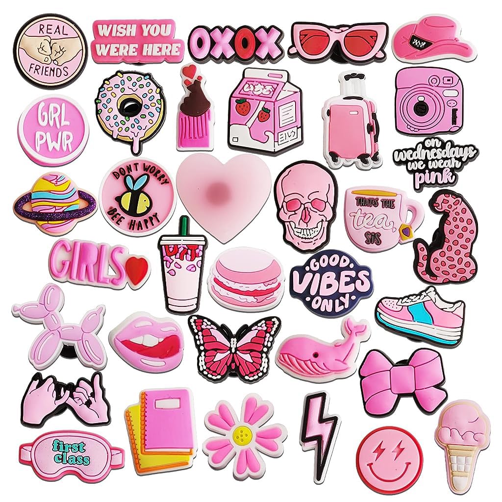 MAYCREATE Rubber 35Pcs Pink Shoe Decoration Charms For Bubble Slides Sandals Clogs (B0D1K3TBVL) Amazon Price History, Amazon Price Tracker