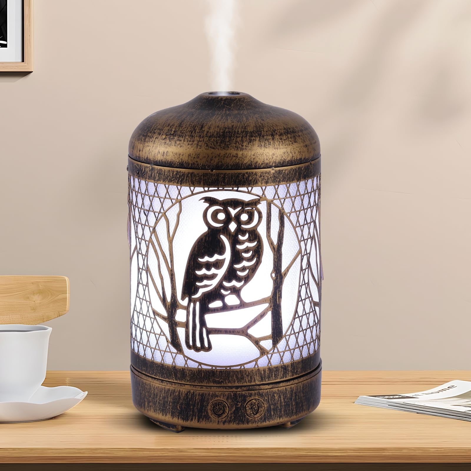 Aiwewin Owl Essential Oil diffuser,200ml Metal Aromatherapy Diffuser 7 Colors Changing Diffuser,Ultrasonic Air Diffuser Home Scent Diffusers For Home Bedroom SPA Yoga