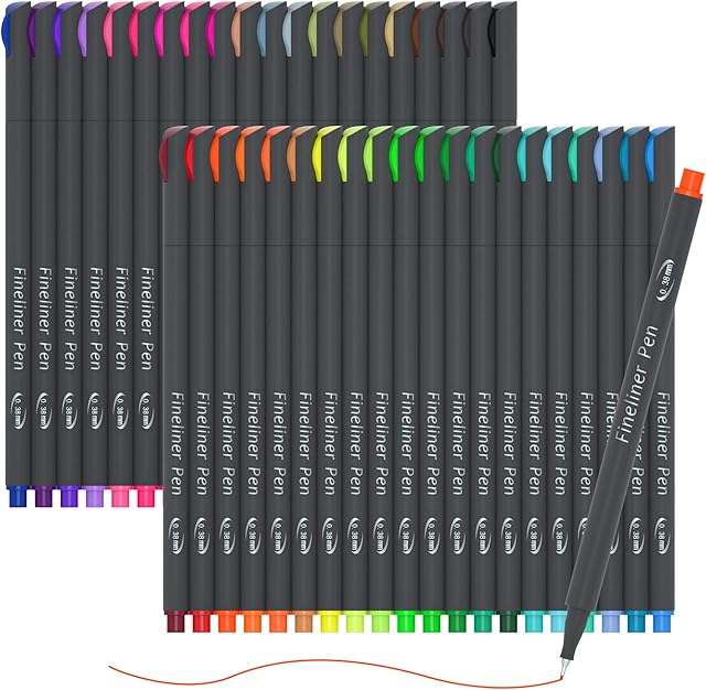 46 Pack Journal Planner Colored Pens, Lineon 40 Colors Fineliner Pens with 6 Different Stencils, Perfect Set for Bullet Journal Planner Note Calendar Coloring Office School Art Supplies