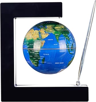 Personalized Magnetic Levitation Floating Globe with LED Light & Pen Color Changing World Map for Office Home Desk Gadget Decor Cool Stuff Birthday Gift for Men Kids Boss Boys Blue
