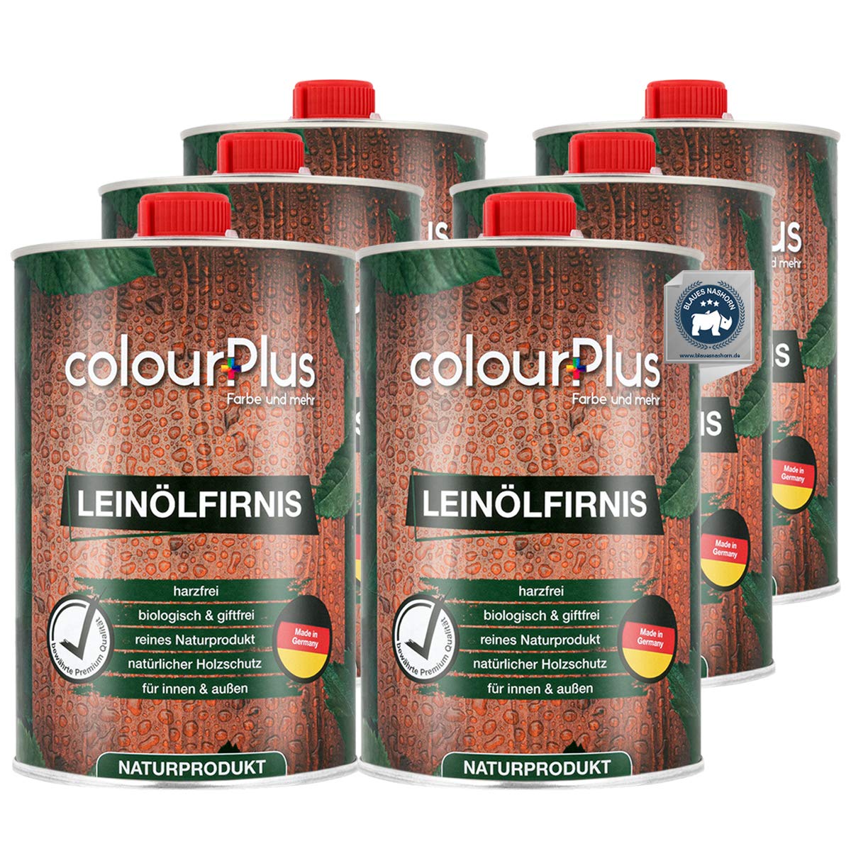 colourPlus®️ biologisches Leinölfirnis (6x1L, seidenglänzend) schützendes Holz ÖL für Innen und Außen - pflegendes Holzöl aussen - Made in Germany