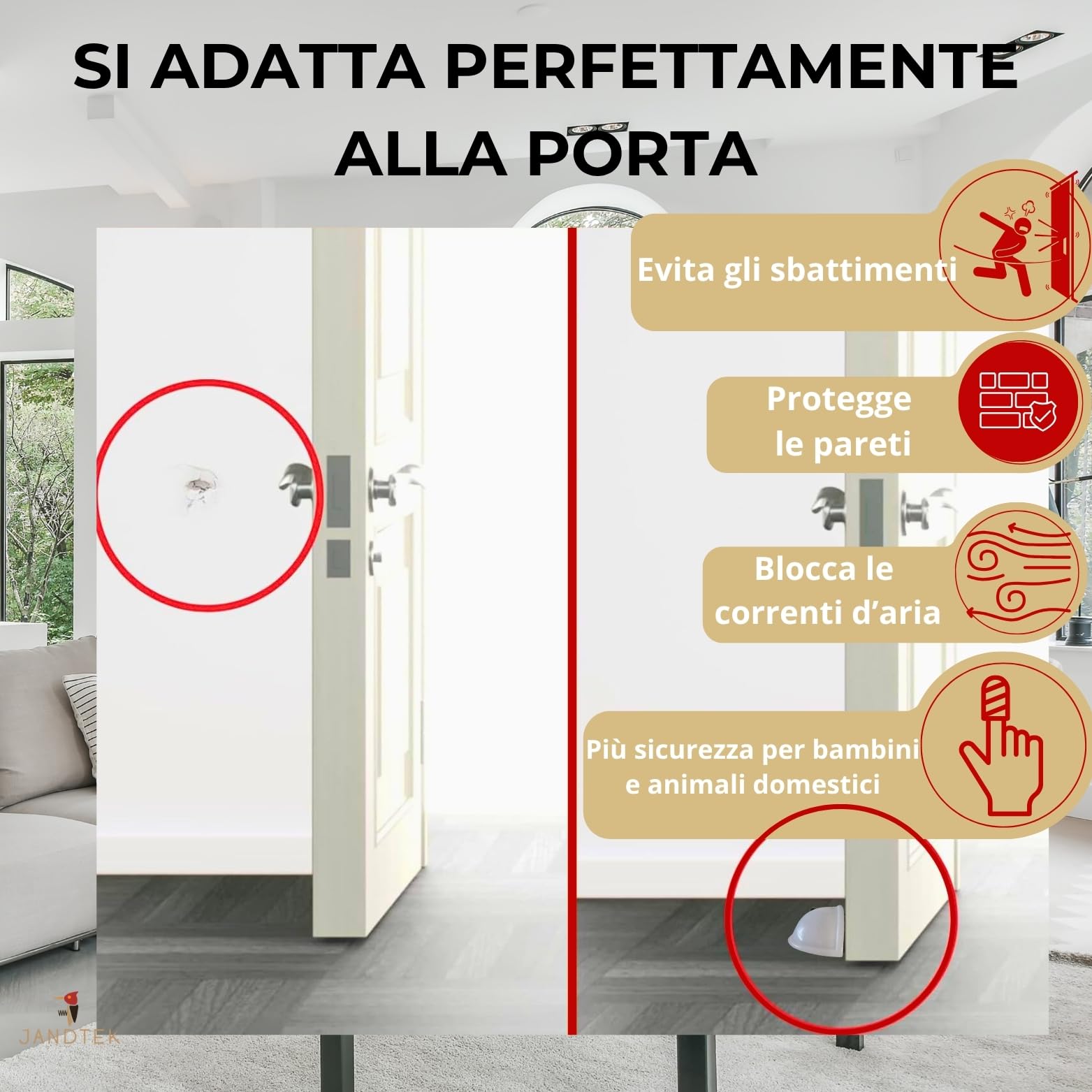 Fermaporta magnetico - Fermaporte da terra 4 pezzi - Fermoporta da pavimento adesivi - Blocca porta da pavimento bianco - Paracolpi porta