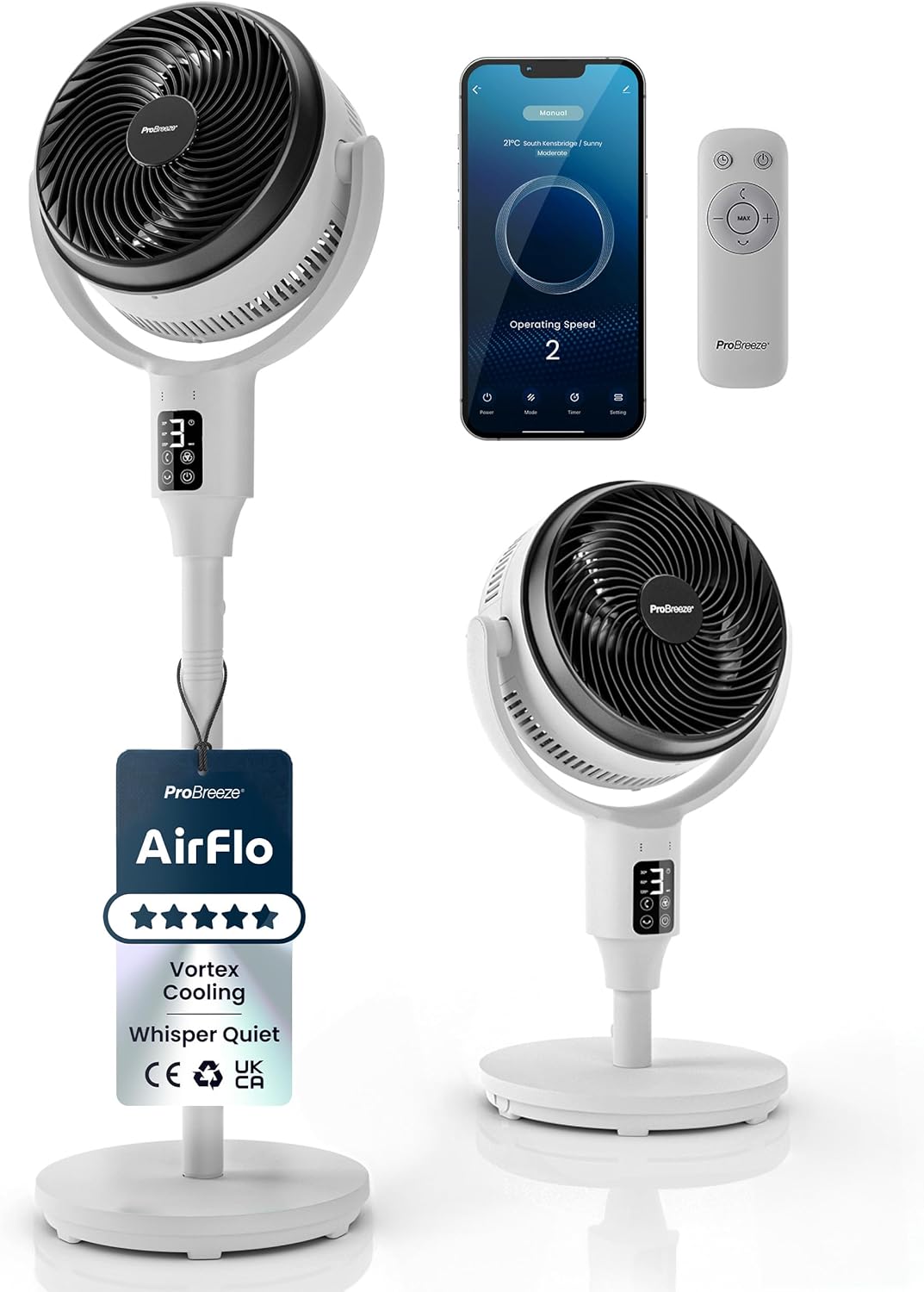 Pro Breeze AirFlo 43" Smart Portable Pedestal Fan with Wi-Fi, 29dB Ultra Silent