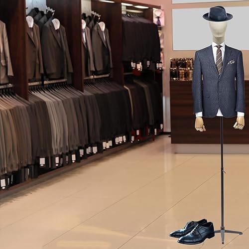 Miniatura 4 de Torso de maniquí masculino con cabeza, cuerpo de maniquí de forma de vestido masculino con brazo de madera maciza, maniquí de ropa ajustable de