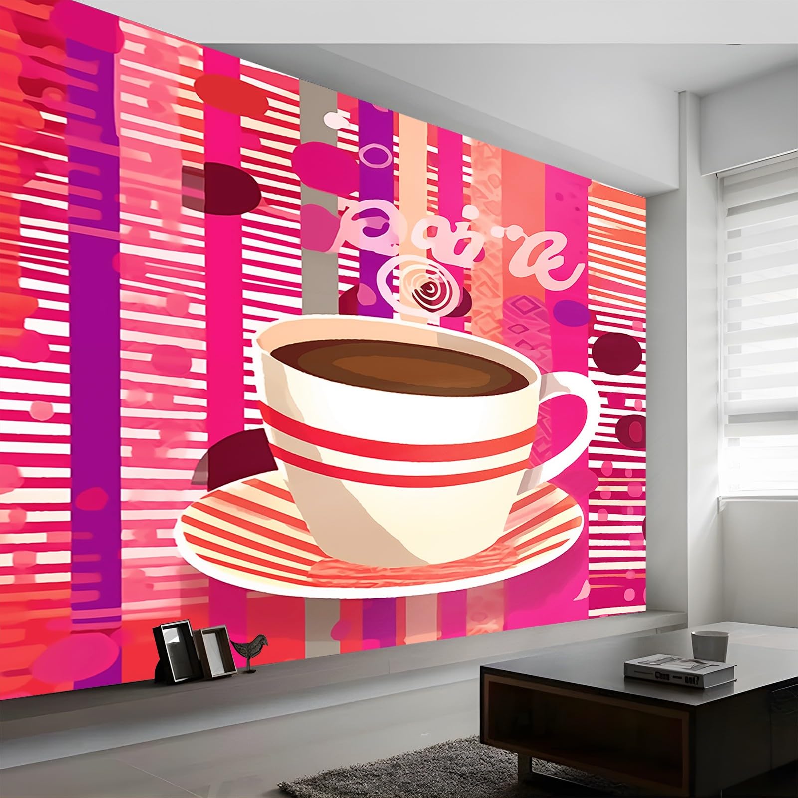 Kolorowa fototapeta, malowany kubek do kawy w paski, nadruk fototapeta, mural 3D, dekoracja plakatu, materiał płócienny do salonu, sypialni, pokoju dziecięcego, akcja 400 x 280 cm (szer. x wys.)