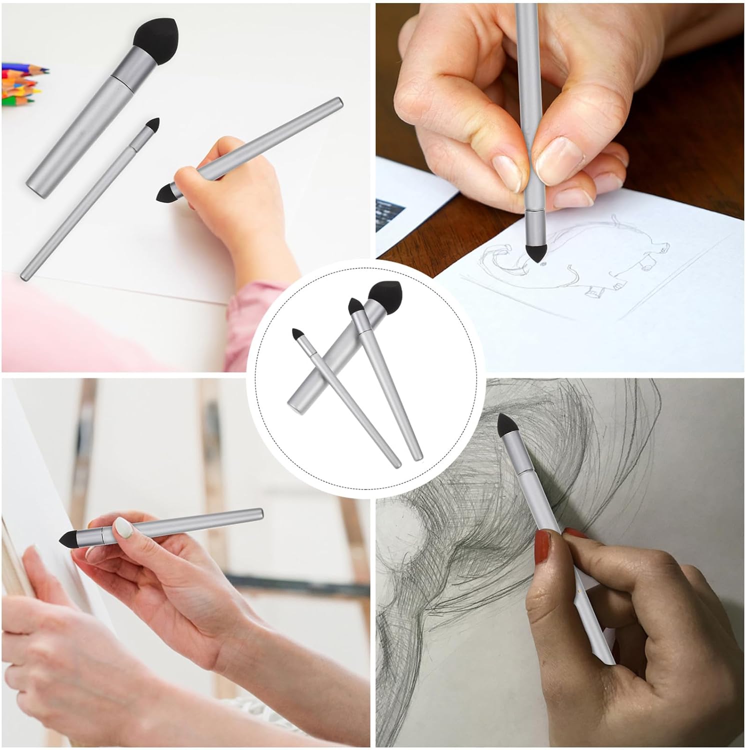 3PCS Sketch Correction Wiper Sponge Pens Lightweight Blending Smudge Erase Tool for Drawing Sketching and Writing Art Students