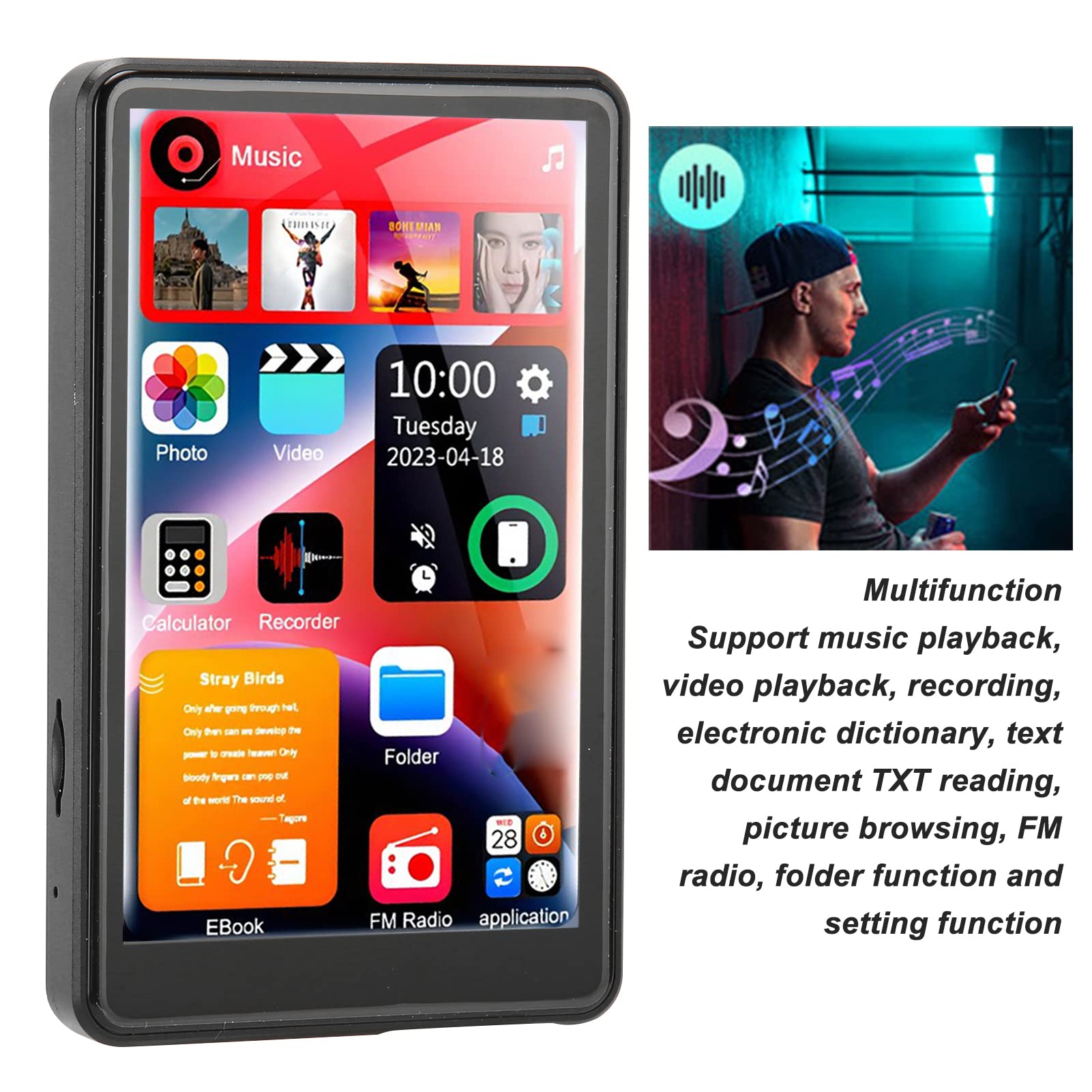 Naroote Lettore MP3 HiFi Touch 1.8” TFT – Bluetooth 5.0, Supporto Lossless (APE/FLAC/WAV), Radio FM, 500mAh, Con Scheda 32GB Inclusa