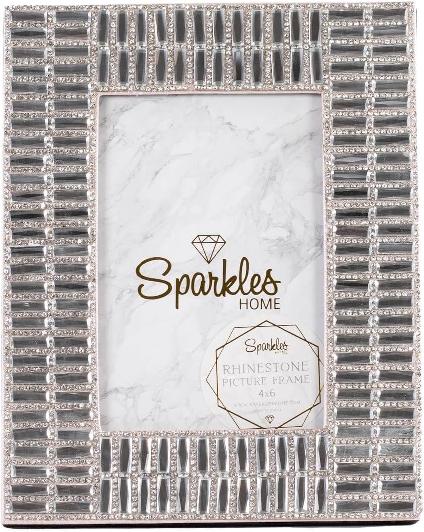 Fifth Avenue Picture Frame, Luxe Glass Rhinestones, For Glamorous Home Décor, Silver, 4" x 6", Sold Individually