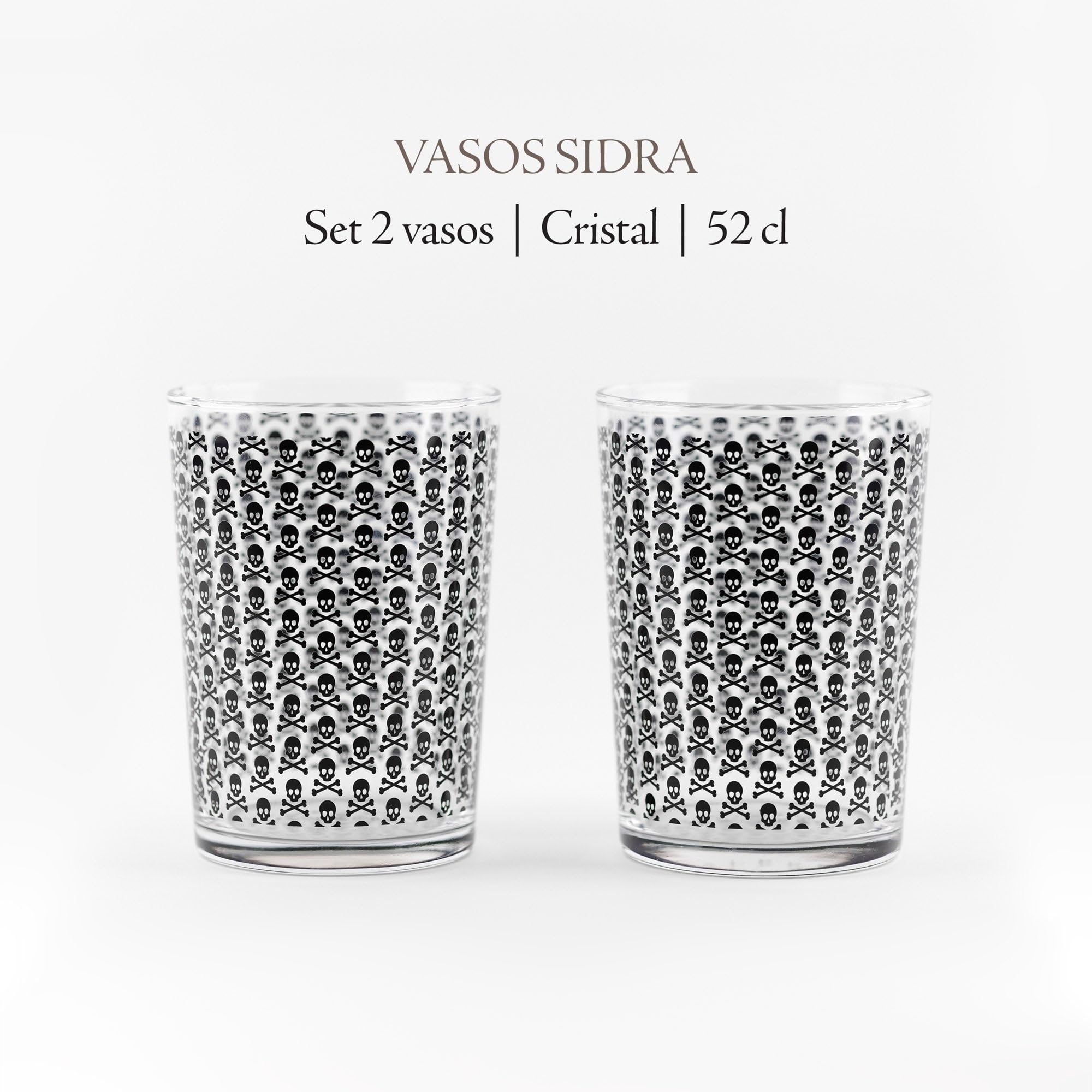 SCALPERS HOME | Vasos de Cristal Transparente | Juego de 2 Vasos de Sidra | Capacidad de 520 ml | Diseño con la Calavera de Scalpers | Fabricados en Cristal