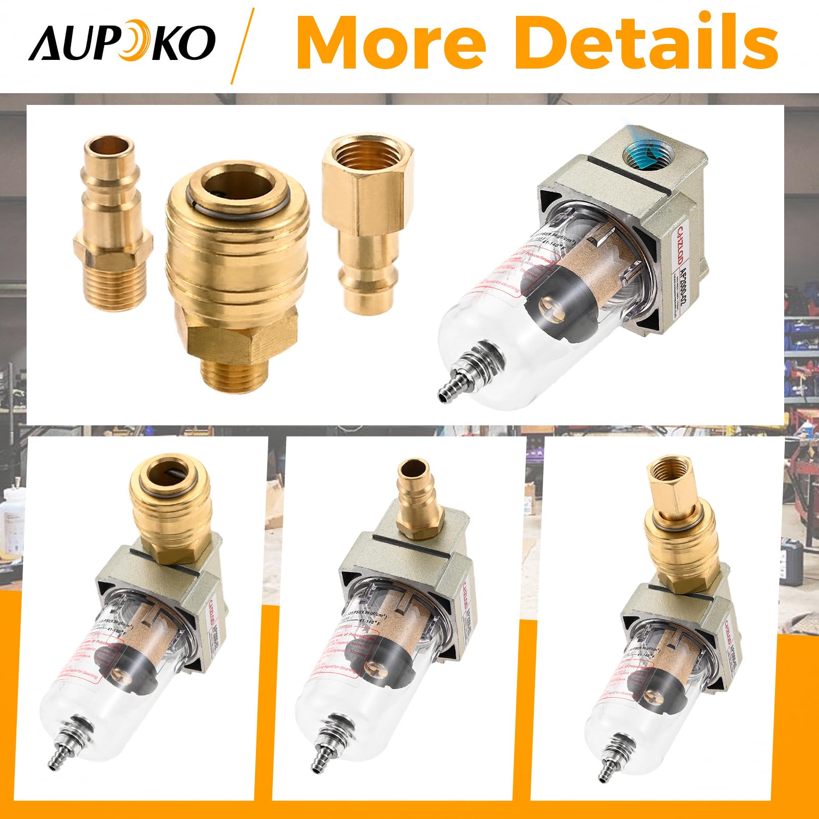 Aupoko 1/4 Inch Air Pressure Regulator, Water and Oil Trap Separator Compressor Air Line Filter - Image 3
