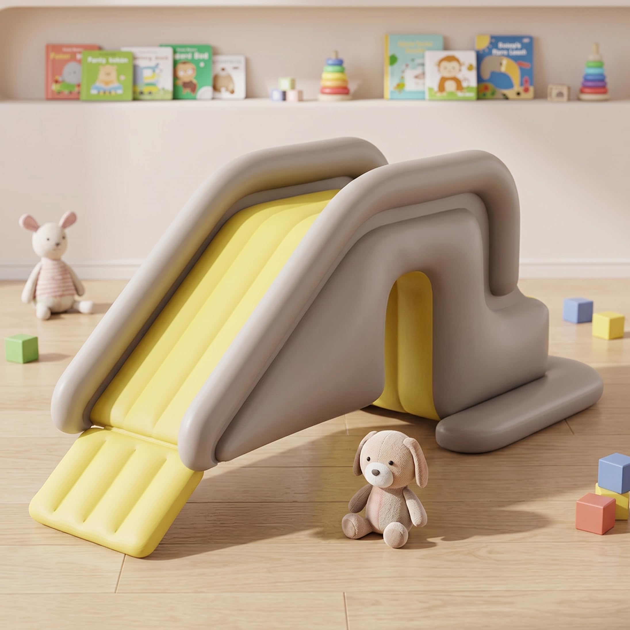Toboggan de Piscine Gonflable, Toboggan de Piscine avec Large Base remplissable d'eau - Installation et Rangement faciles en PVC intérieur/extérieur pour Enfants et Adultes (Kaki, avec Pompe à Pied)