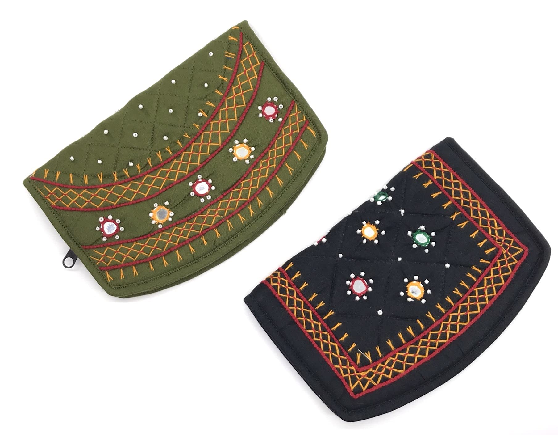 srishopify handicrafts Stylish Banjara Original Mirror Work Money Pouch for Girls (6.5" Small Purse - Two Fold Mehandi Green Black)-picture-33