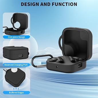 Silicon Cover Case for CMF Buds Pro 2, Protective Earphone Sleeve for CMF by Nothing Buds Pro 2 Shockproof Anti-Scratch Protective Case with Carabiner Black