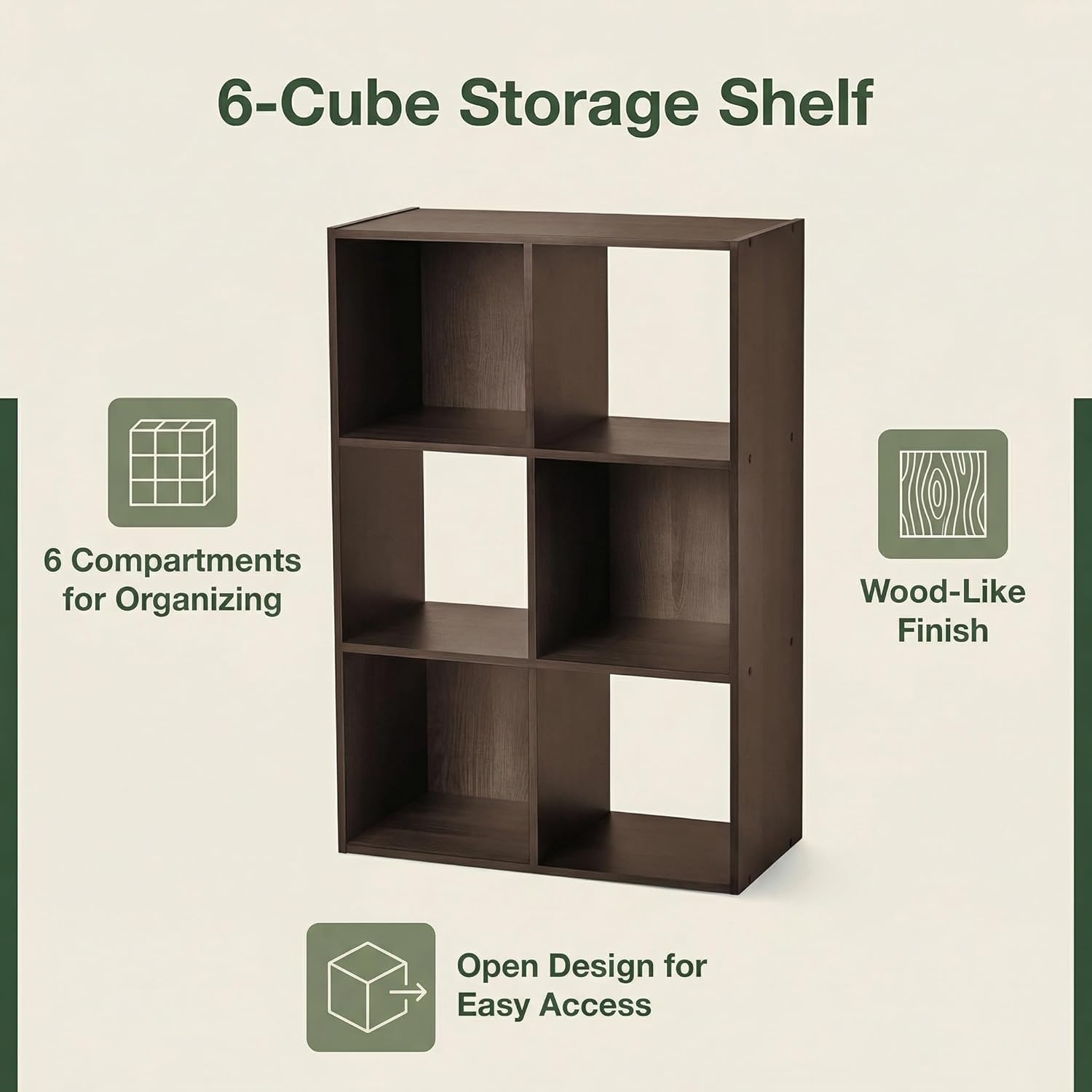 6-Cube Black Storage Rack, Equipped with Hardware Accessories and Installation Instructions. Suitable for Home and Office Can be Placed Horizontally or Vertically. (Espresso)