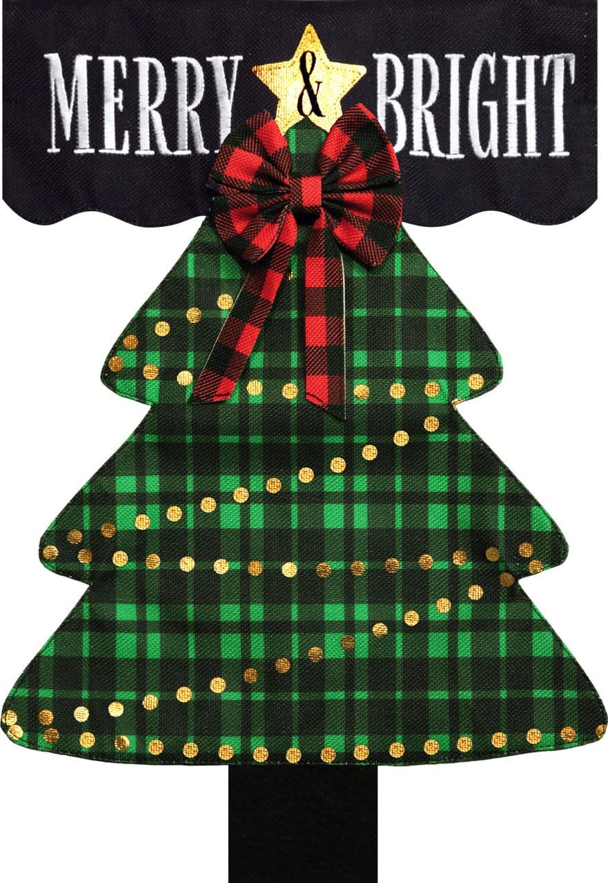 Merry and Bright Tree Burlap Christmas House Flag 40" x 28" Briarwood Lane