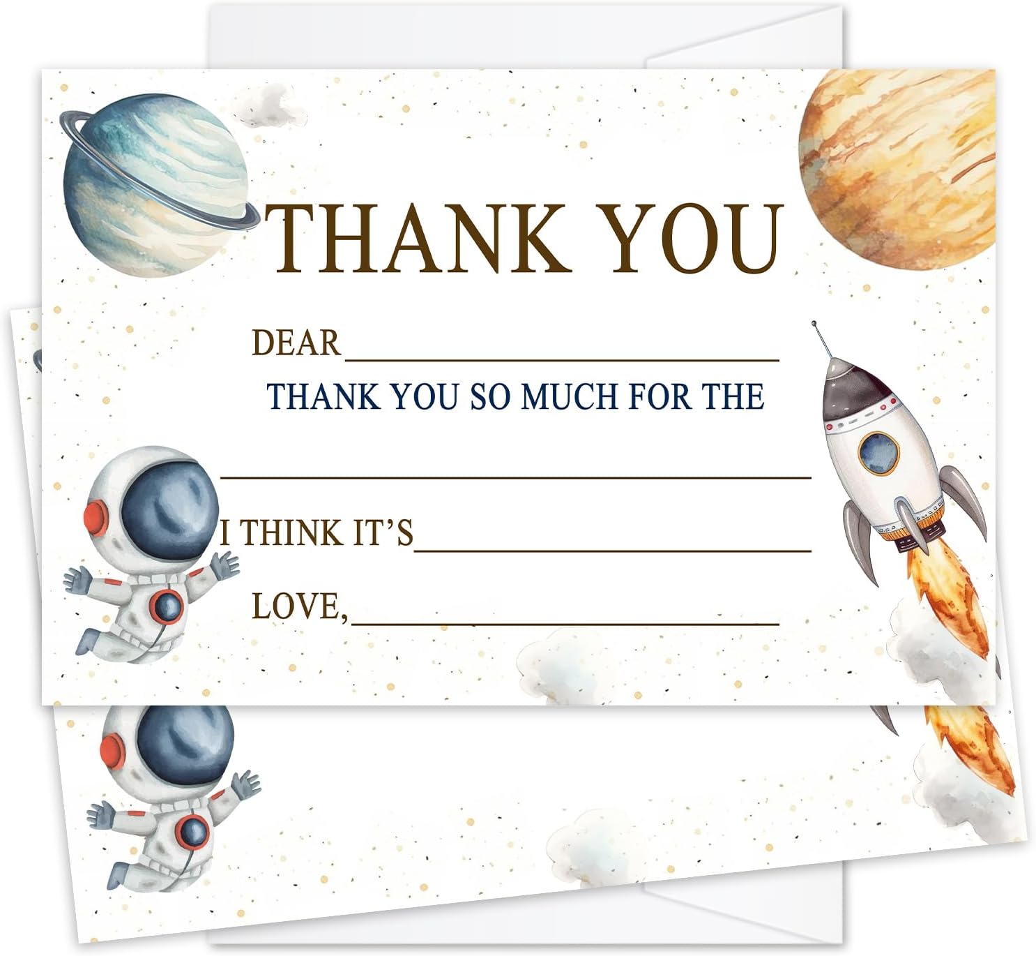 Astronaut Birthday Thank You Cards for Boys Girls, Outer Space Kids Thank You Cards Fill in the Blank, 20pcs Greeting Cards With Envelopes, Kids Graduation Birthday Party Supplies /10